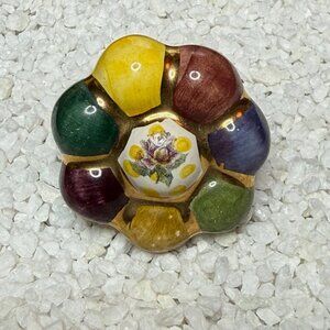 Mackenzie-Childs Majolica Rosie Posie Flower Drawer-Pull Knob Multicolor Ceramic